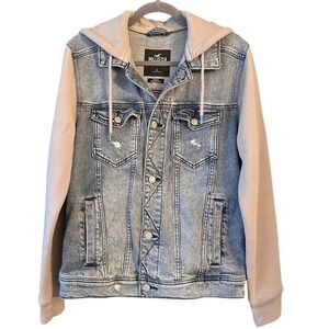 New Hollister Mens Denim Jean Jacket Hoodie Size S Advanced Stretch